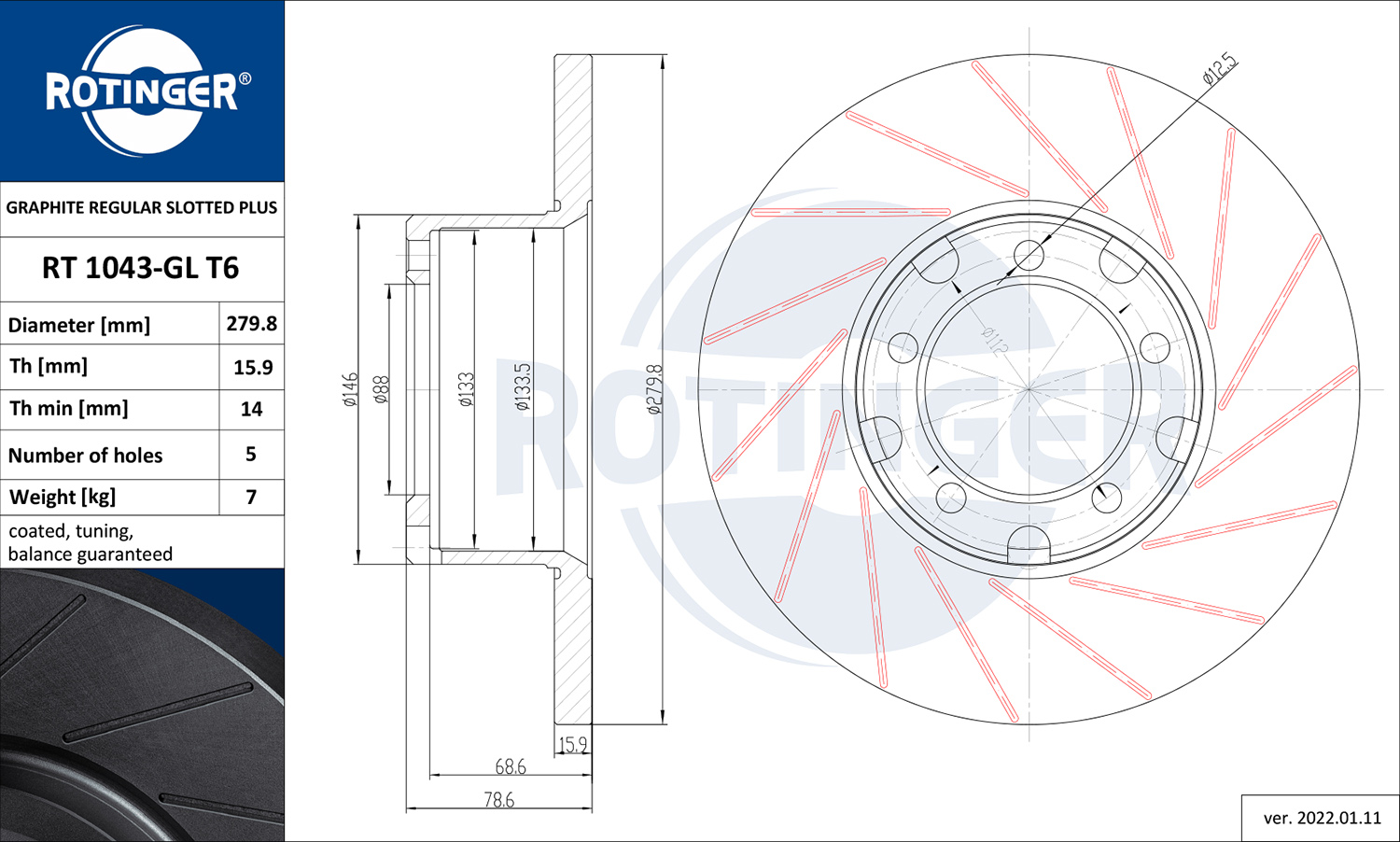 ROTINGER Féktárcsa, mind RT1043-GLT6_ROT